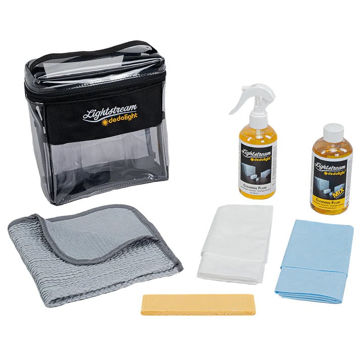Dedolight Cleaning kit for dedolight Lightstream reflectors. Liquid, gloves, tissue and transport pouch
