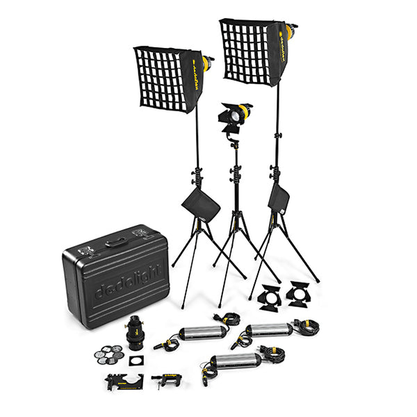 Dedolight 3 Light DLED Kit - BICOLOR (STANDARD) - 3x DLED4-BI with soft box power supplies, DP1.1 and accessories - AC (90-264  V AC, European cable)