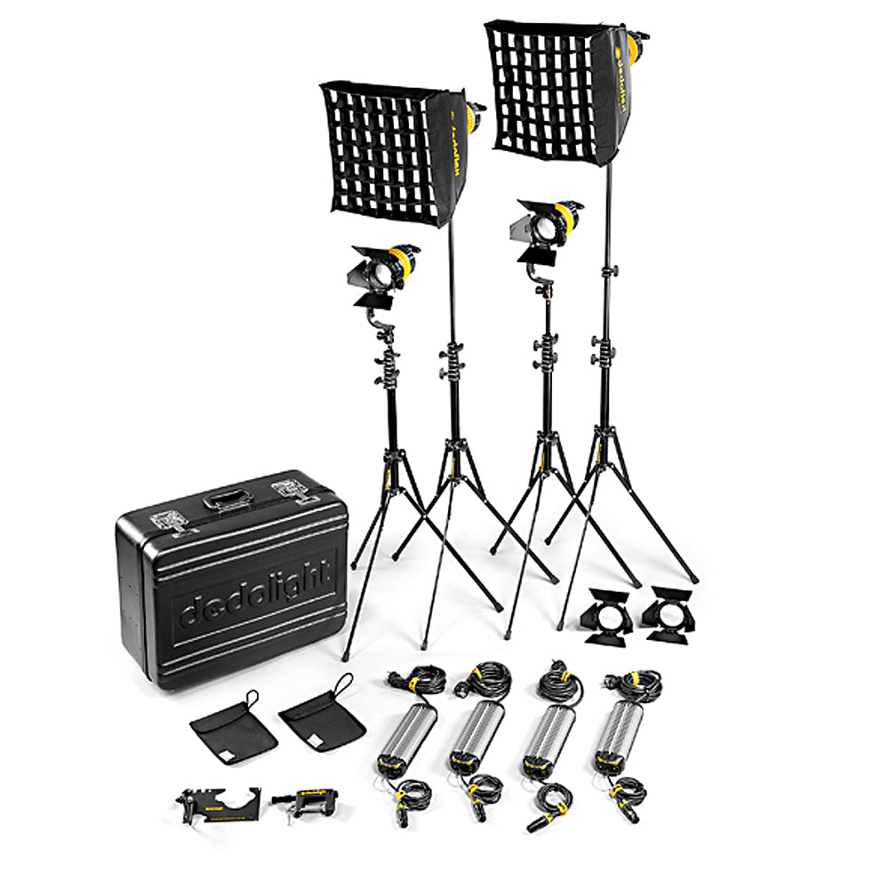 Dedolight 4 Light DLED Kit - BICOLOR (STANDARD) - 4x DLED4-BI with soft box power supplies and accessories - AC (90-264  V AC, European cable), comes with DCHDKA1 hard case
