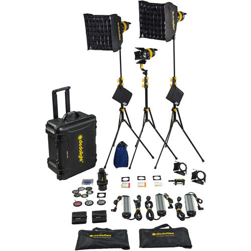 Dedolight Hard case kit with 3x DLED7 bicolor LED lights, soft boxes, DP1.1 and accessories (European cable)