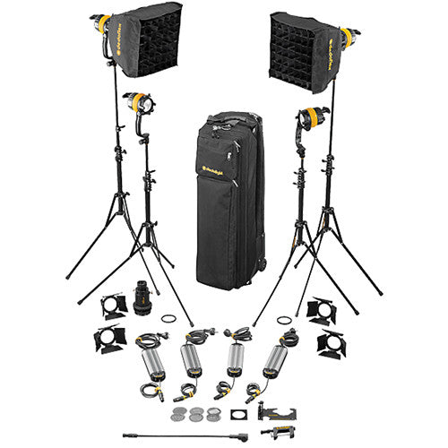 Dedolight 4 Light DLED Kit - BICOLOR (BASIC) - 4x DLED4-BI with 2x soft box, DP1.1 and accessoriesAC only (90-264  V AC, European cable), comes with DSC2/2-200 soft case